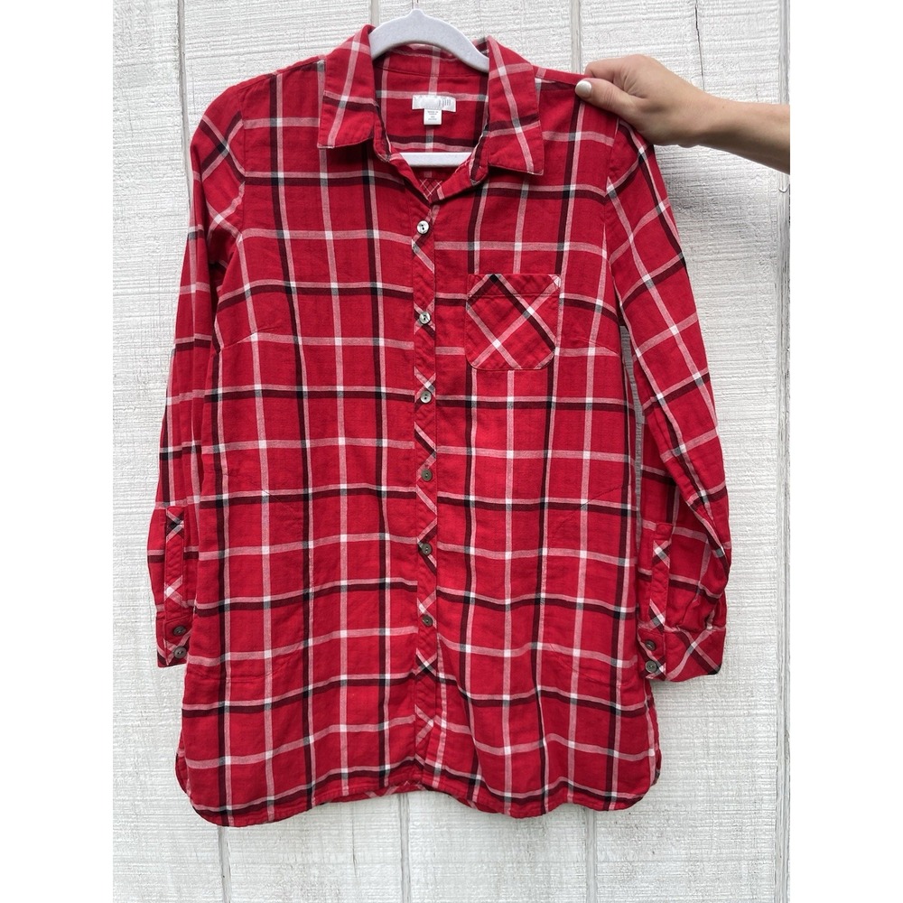 J Jill‎ XS Petite Red Plaid Buttondown Buttonup Longsleeved Shirt Plaid